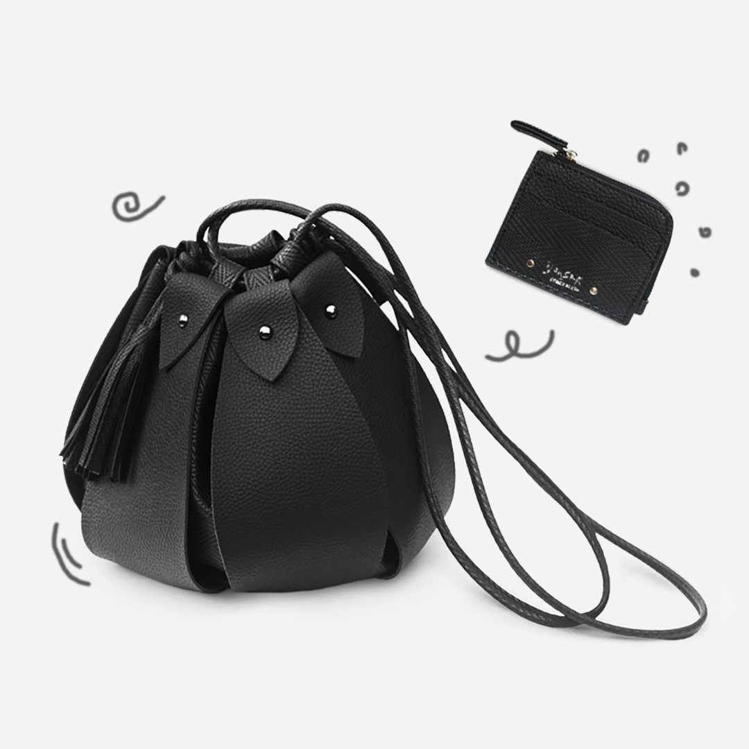Goody bag - Gift set Fateh drawstring shoulder bag with card holder & coin purse - 侧背包/斜挎包 - 人造皮革 粉红色