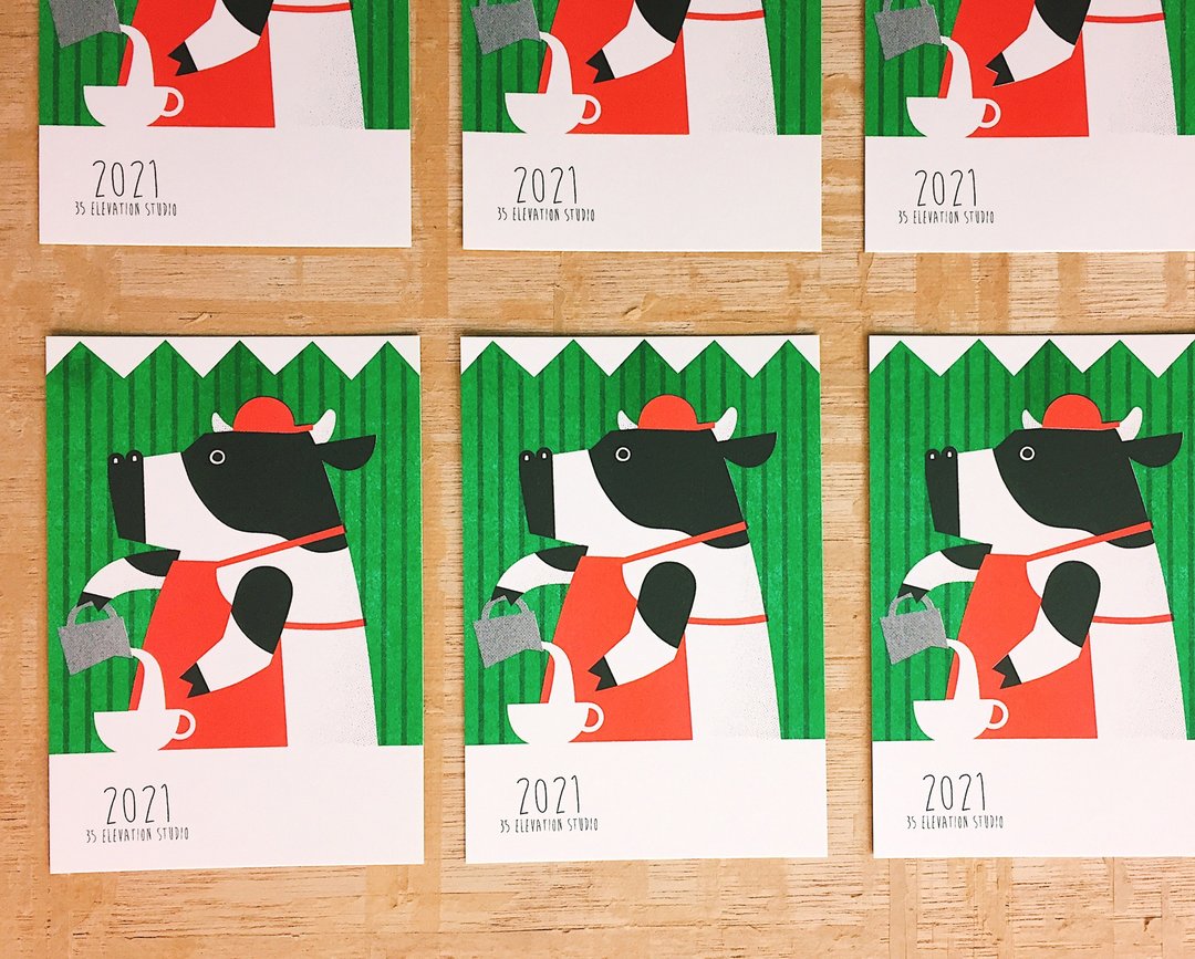 2021 年贺状 / 牛年明信片 - 卡片/明信片 - 纸 绿色
