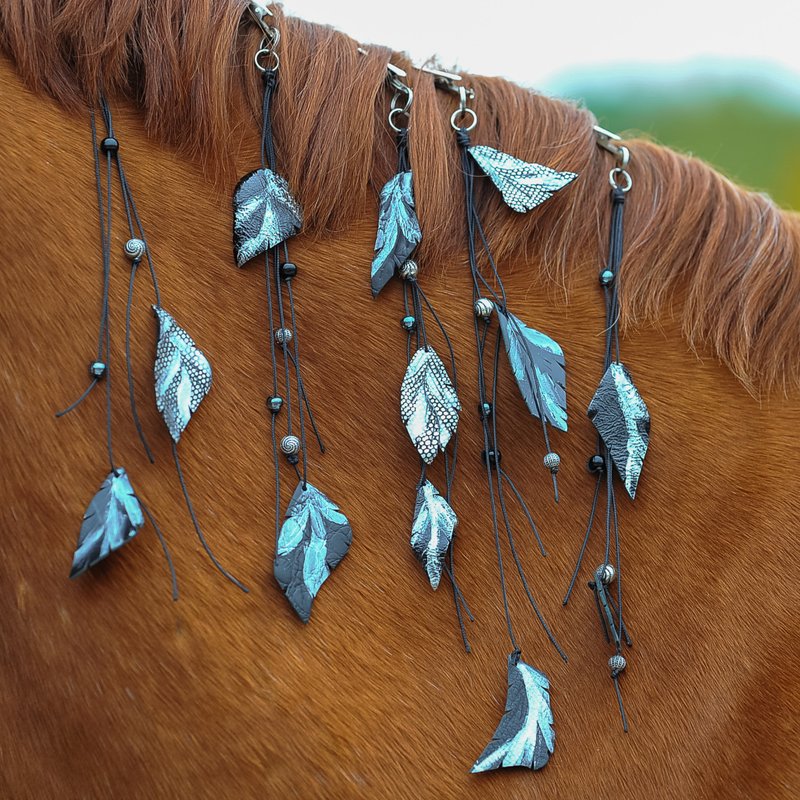 Silver black horse mane extension jewelry Handmade pony mane and tail clips - 其他 - 真皮 银色