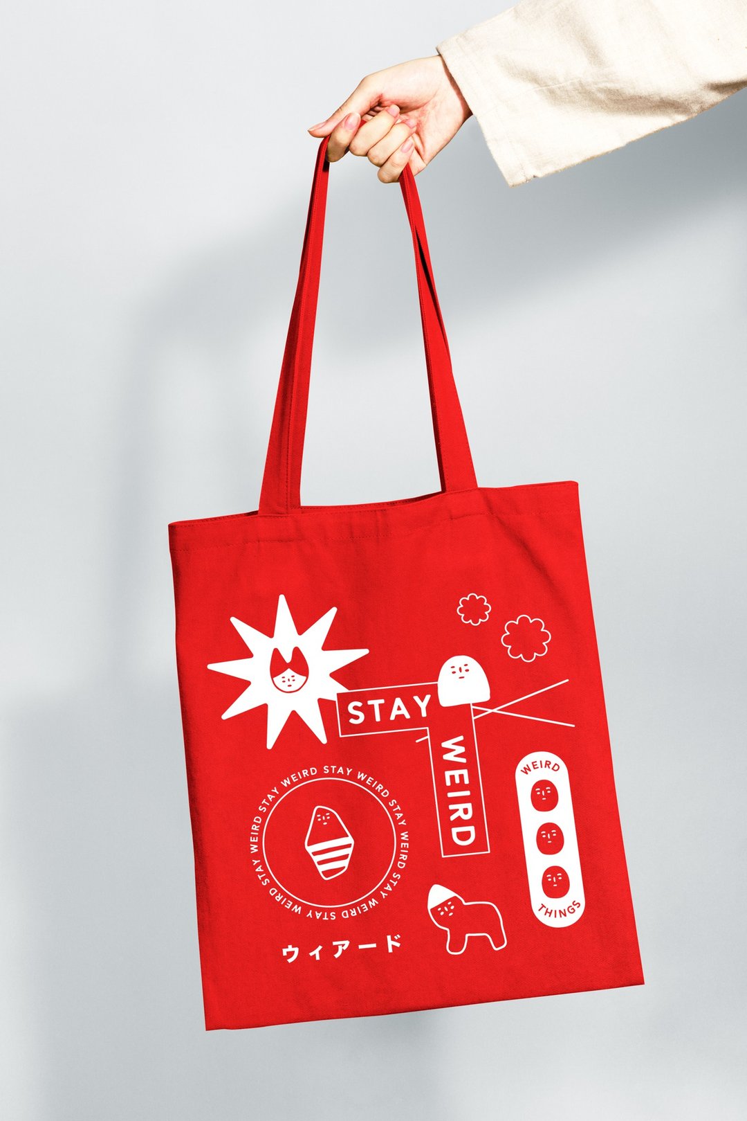 WEIRD TOTE BAG 002 红 丝网印刷 - 手提包/手提袋 - 棉．麻 红色