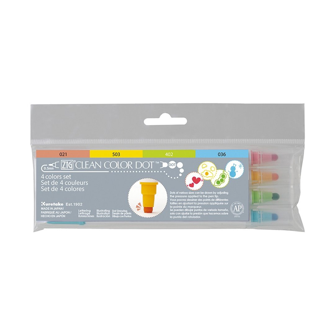 【Kuretake 日本吴竹】 Clean Color Dot 点点笔 一般色 四色组 - 其他书写用品 - 塑料 多色