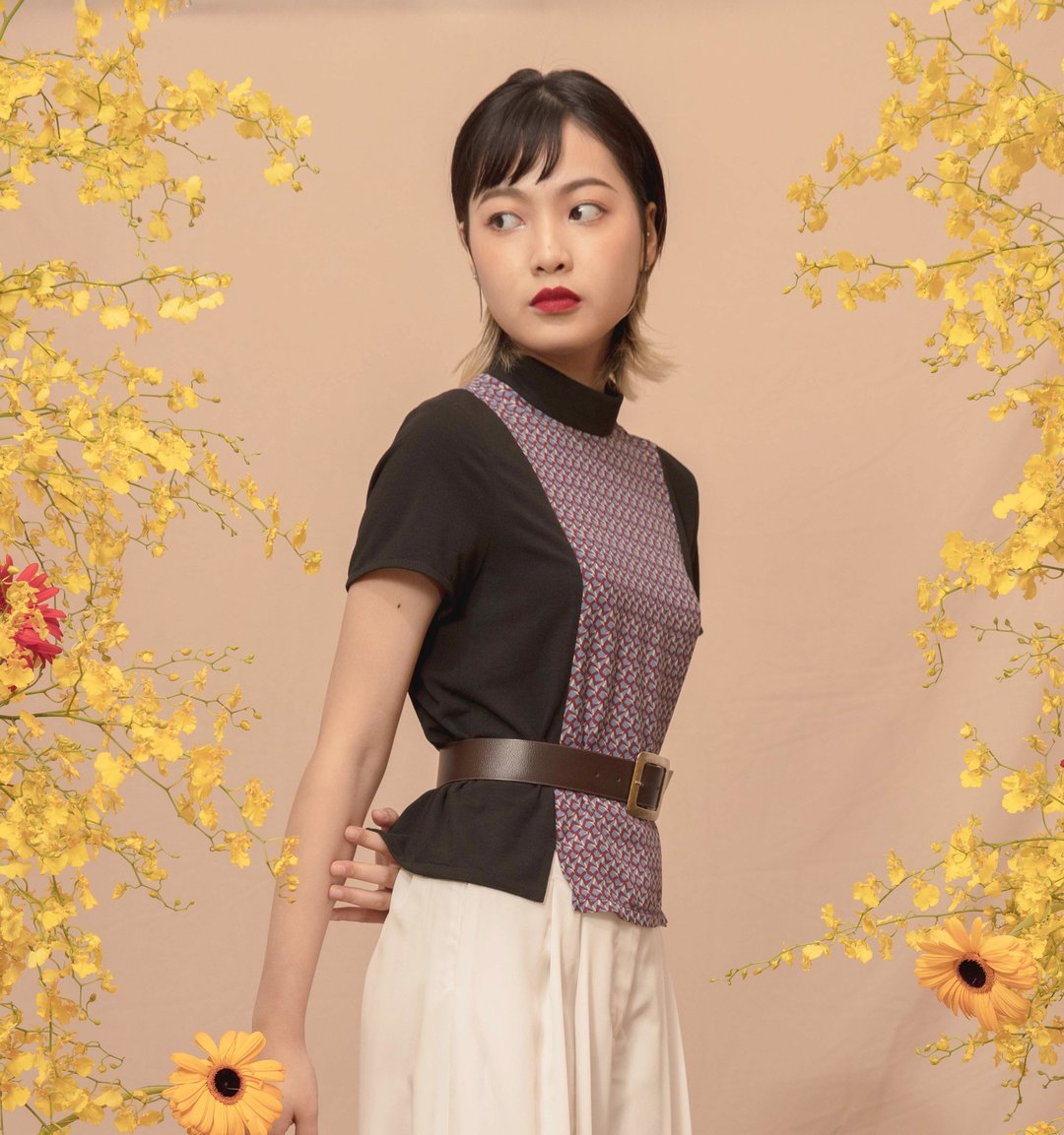 立领微弹拼色上衣  //  彩蝶紫 - 女装上衣 - 聚酯纤维 紫色