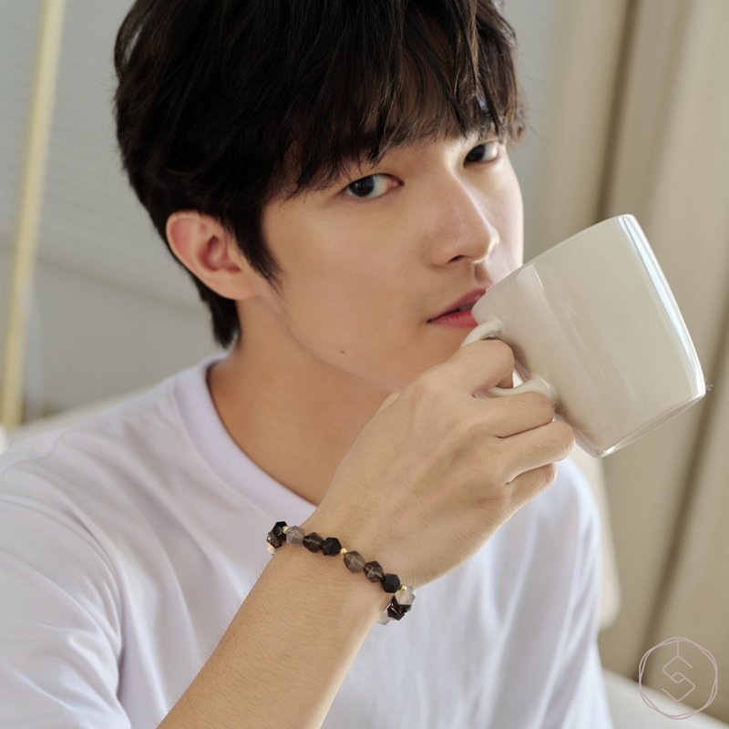 启航 | 金曜石 茶水晶 灰玛瑙 | 男款水晶手链 - 手链/手环 - 水晶 咖啡色