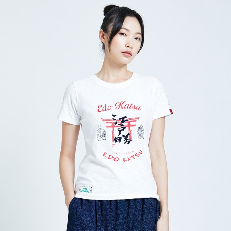 江户胜 日系 鸟居LOGO 短袖T恤-女装 (米白色) #上衣 - 女装 T 恤 - 棉．麻 白色