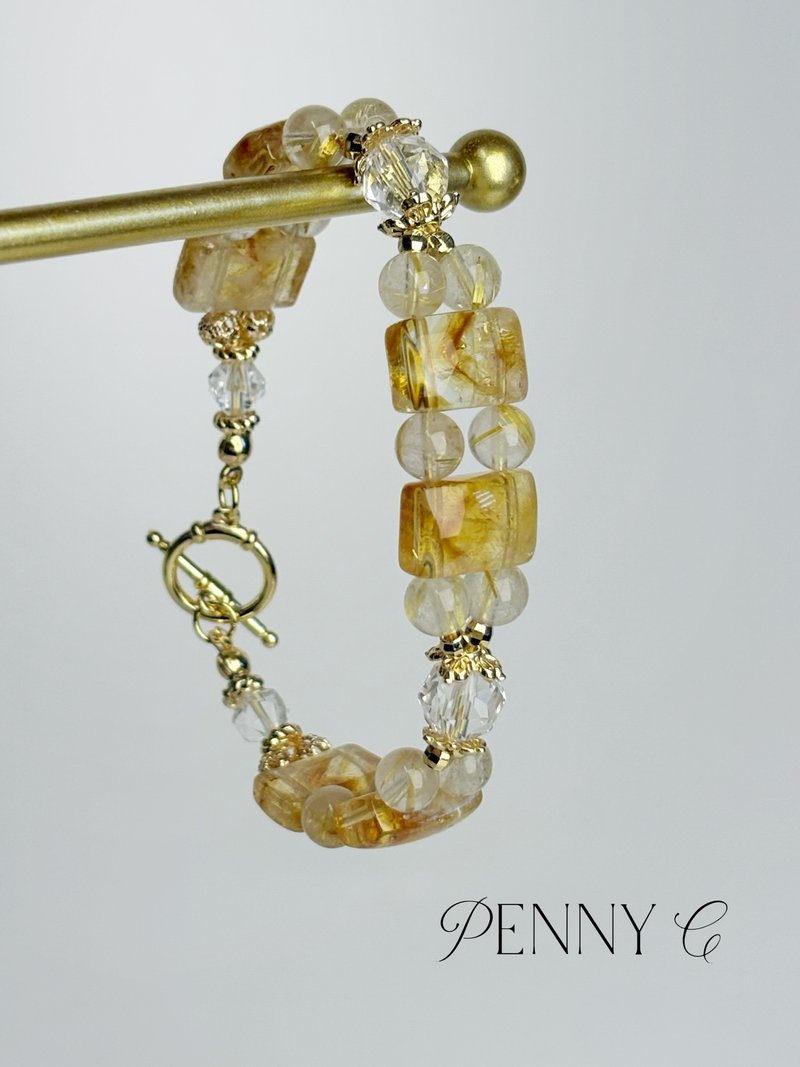 黄塔山手排手链 钛晶 白水晶 招财招贵人 - 手链/手环 - 水晶 