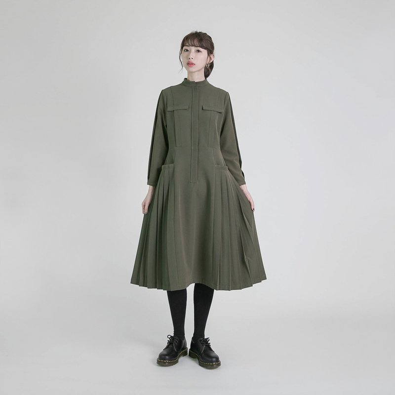 Declaration_宣言褶子洋装_8AF114_军绿 - 洋装/连衣裙 - 棉．麻 绿色