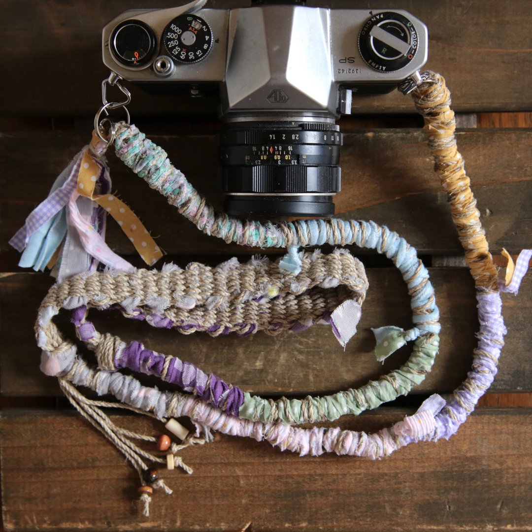Last one/Ripped cloth hemp string Hemp camera strap #6/Double ring - 相机背带/脚架 - 棉 