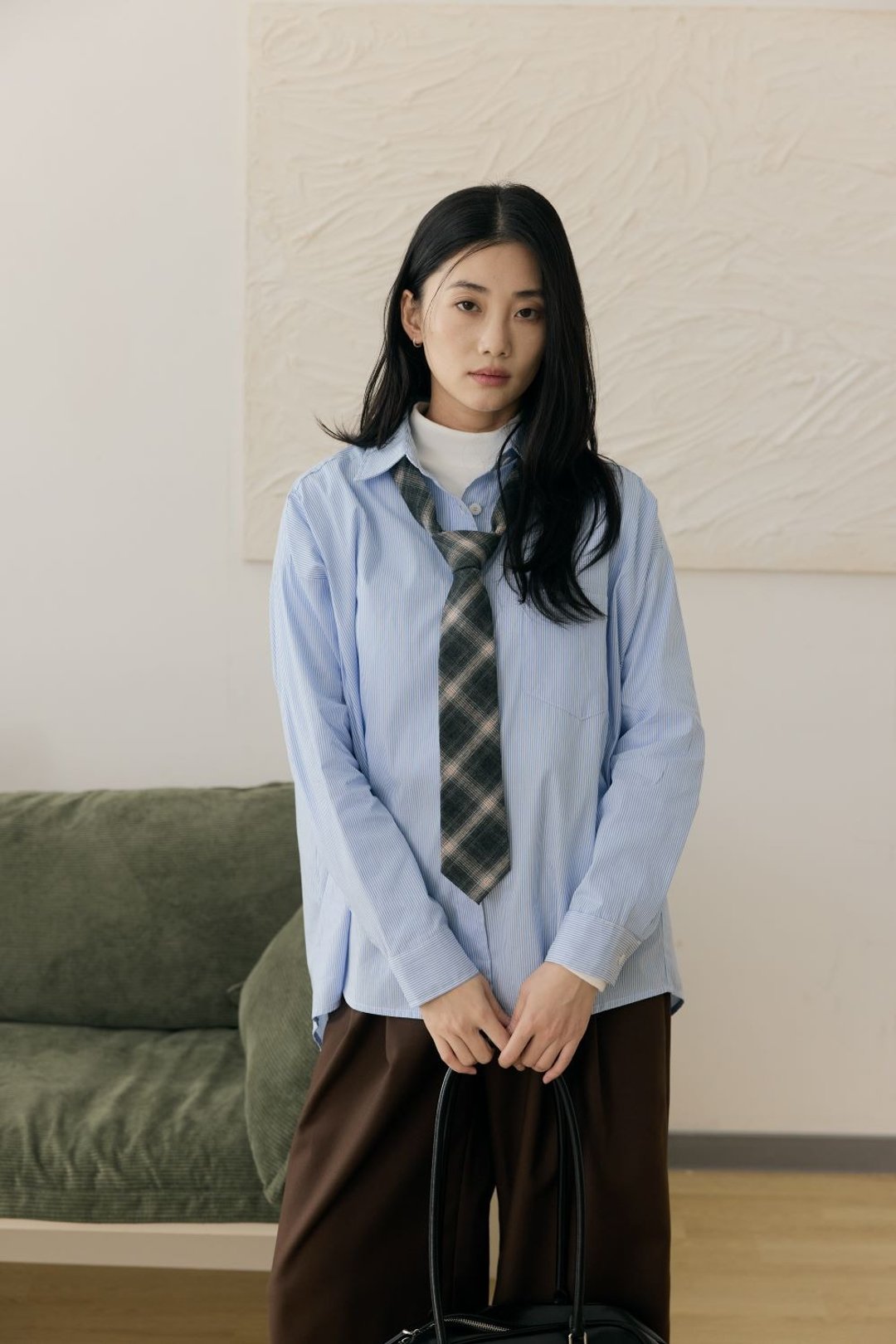 纯棉随性感口袋男友衬衫(条纹蓝) - 女装衬衫 - 棉 蓝色
