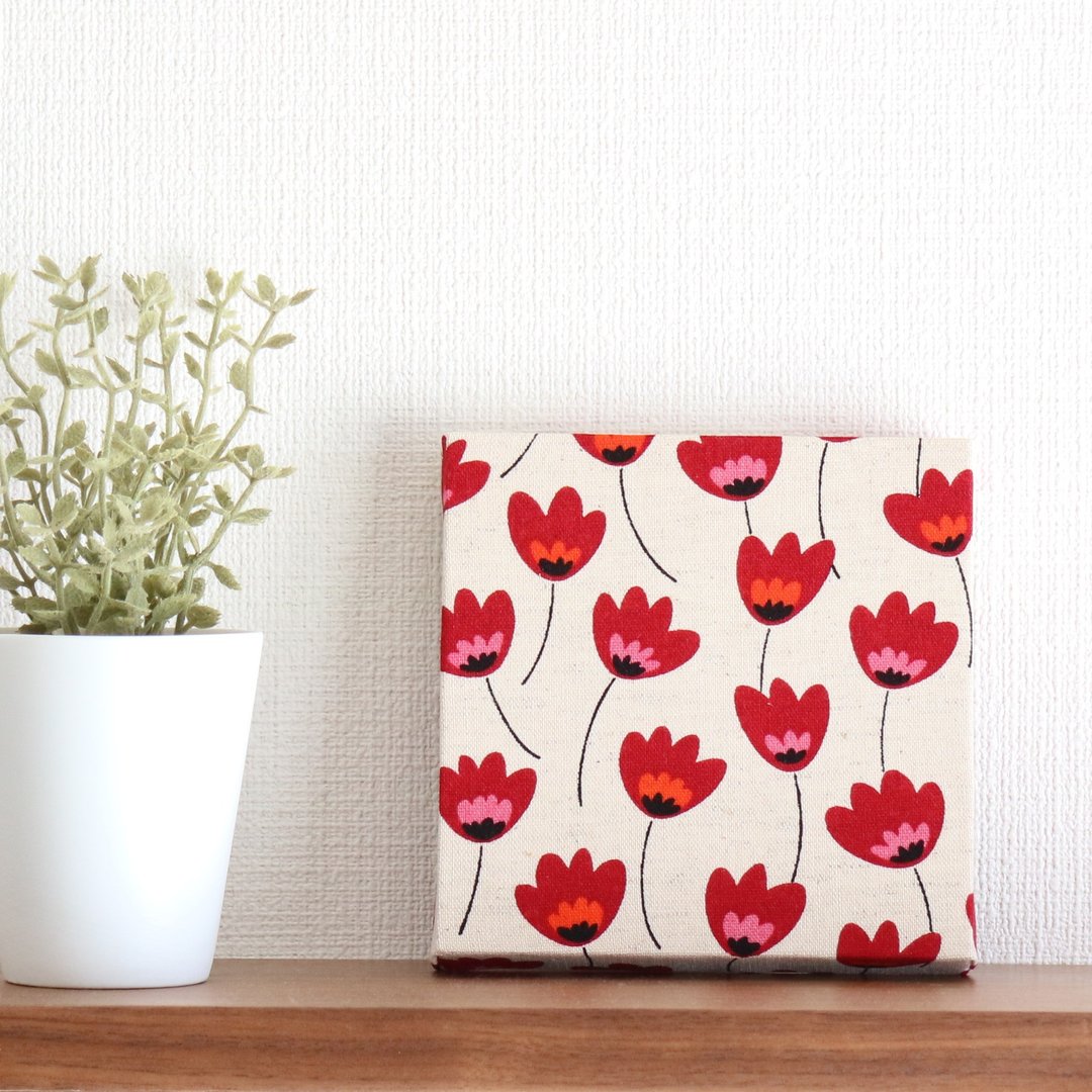 12x12cm fabric panel [red Linen mimoza] - 墙贴/壁贴 - 棉 红色