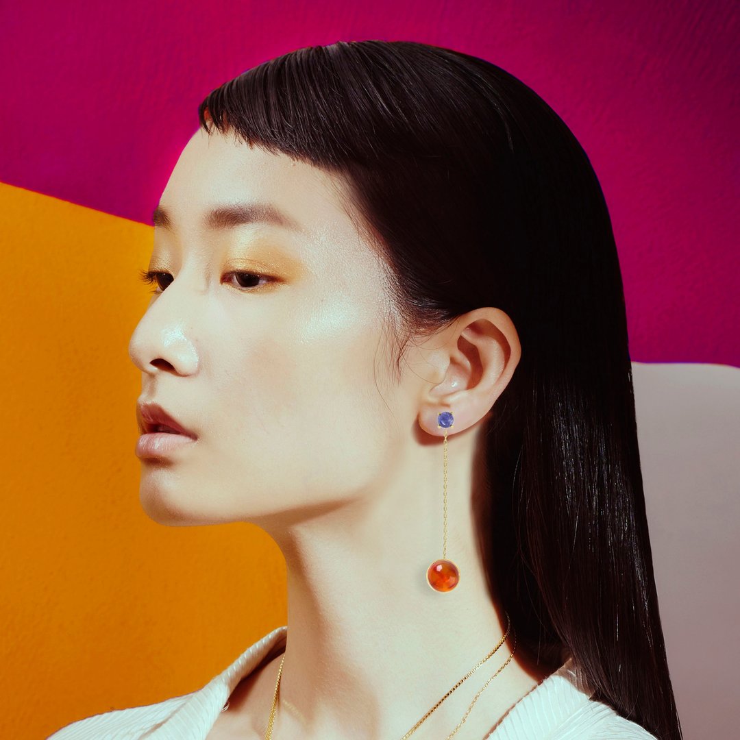 玛瑙宝石吸磁耳坠 Agate Zeit Earring - 耳环/耳夹 - 其他金属 红色