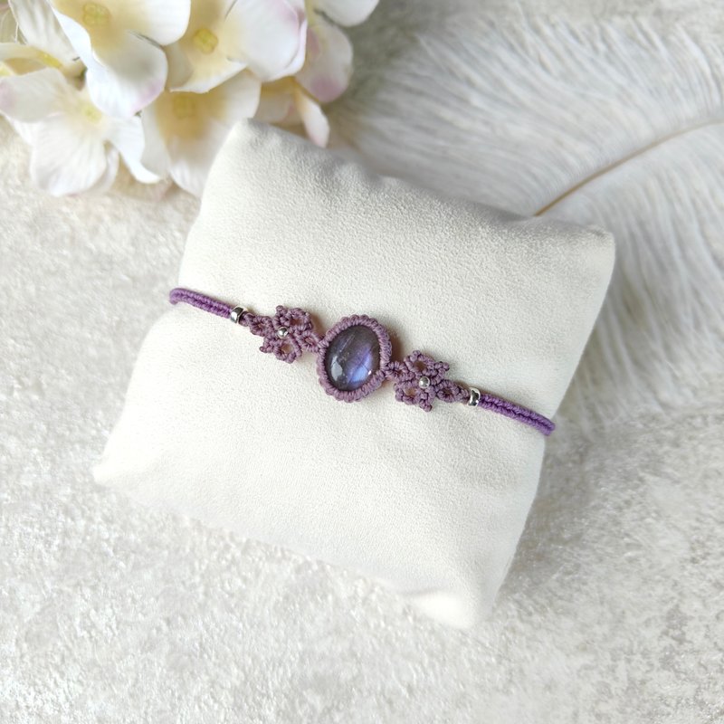 紫色星空。紫光拉长石。南美巴西蜡线编织手链 - 手链/手环 - 半宝石 紫色