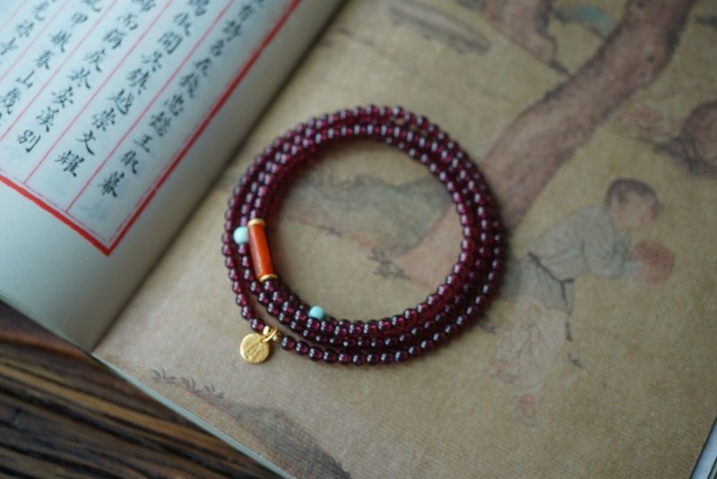 3mm 天然原矿紫牙乌石榴石  老玛瑙 多宝设计项链多圈手串 s - 手链/手环 - 水晶 红色