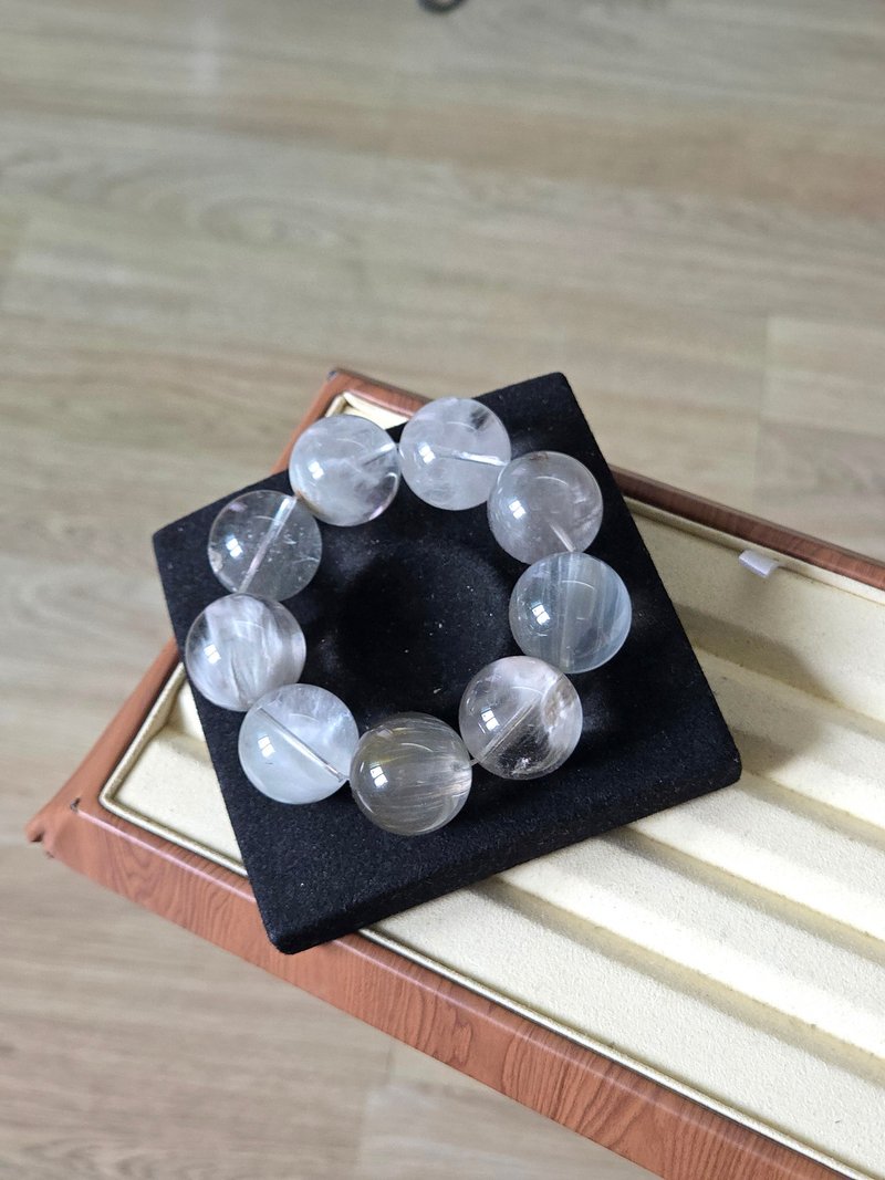 高品 异象卷毛蓝灰白兔毛 猫眼兔毛水晶手链22MM - 手链/手环 - 水晶 白色