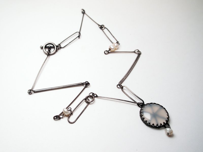 【Gem 系列】 #a191 不规则玉髓项链-金工手作银饰 - 项链 - 银 黑色