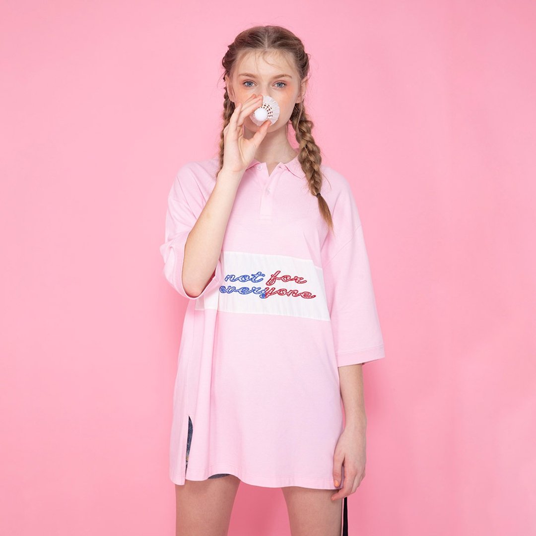【中性款】 宽松落肩 Polo shirt / 粉红色 - 中性连帽卫衣/T 恤 - 棉．麻 粉红色