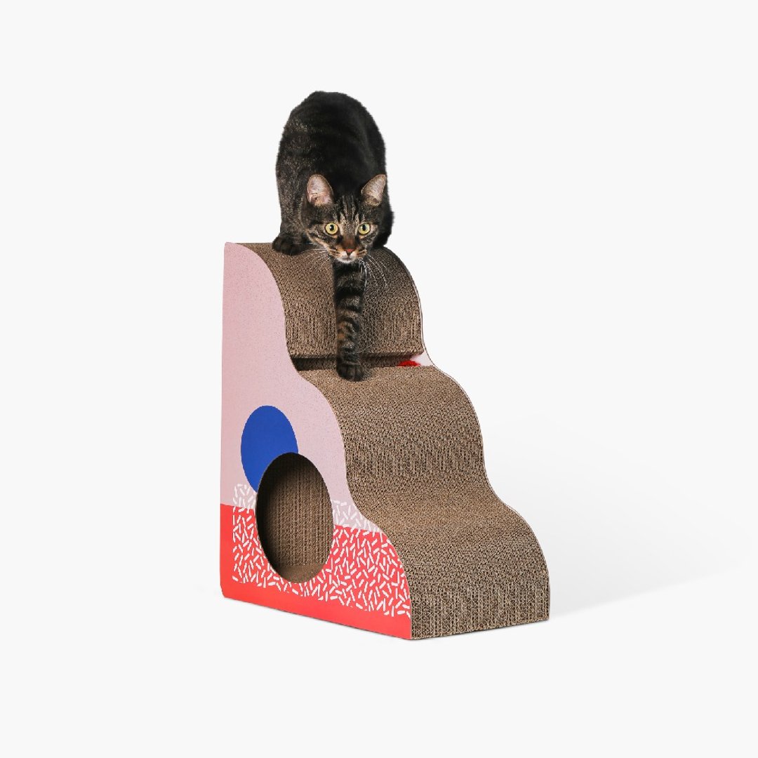 猫抓板 孟菲斯三角款 瓦楞纸 抓板 磨爪器 猫窝 猫玩具 - 抓板/跳台 - 纸 橘色