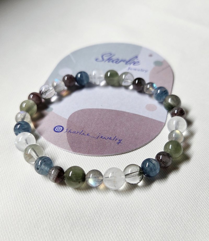 绿发晶  高光拉长石 绿幽灵  蓝兔毛 紫红极光 白幽灵 水晶手链 - 手链/手环 - 宝石 绿色