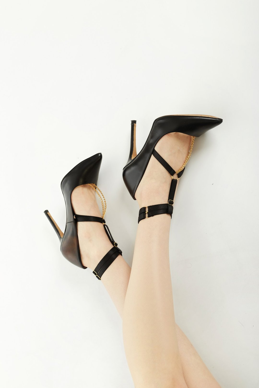 Strap chain anklets - Strappy ankle cuffs - Foot jewelry - Chain accessories - 脚链/脚环 - 尼龙 黑色