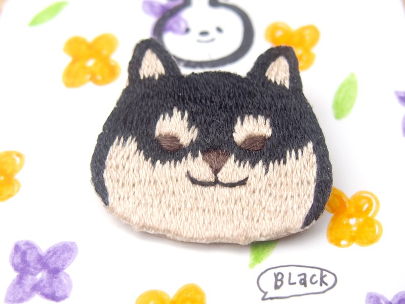 ◭小动物头刺绣胸针◮黑柴犬 Shiba inu - 胸针 - 绣线 