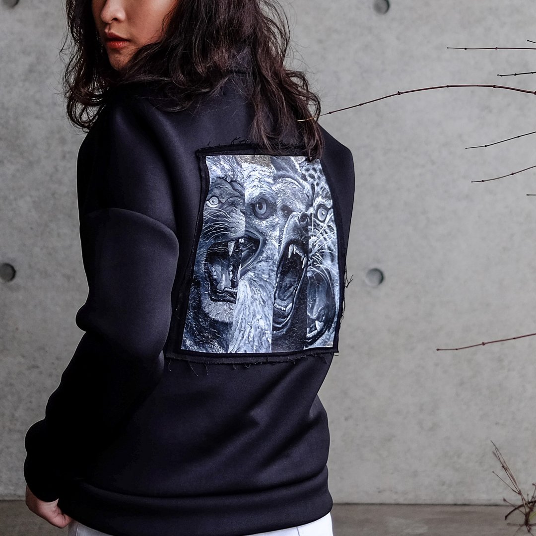 PM x Yezzo-four animals-Neoprene Jacket - 女装休闲/机能外套 - 其他材质 黑色