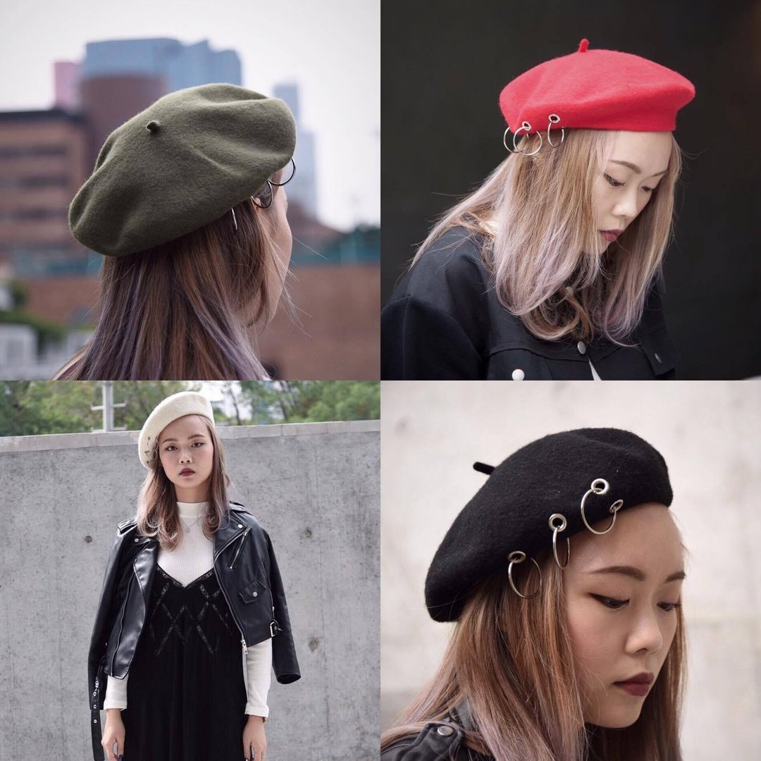 Grunge style 扣环画家帽 - 帽子 - 棉 多色