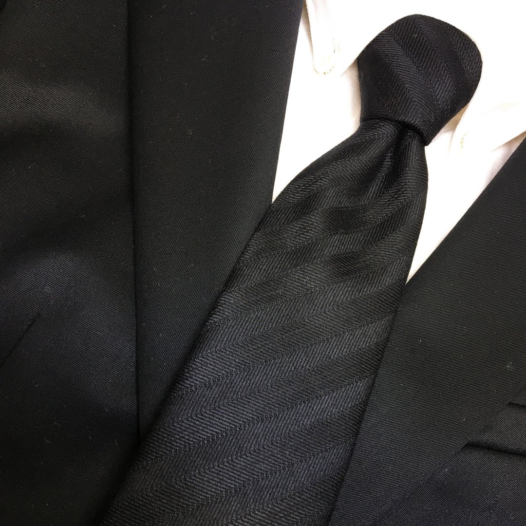 black herringbone regimental tie necktie - 领带/领带夹 - 棉．麻 黑色