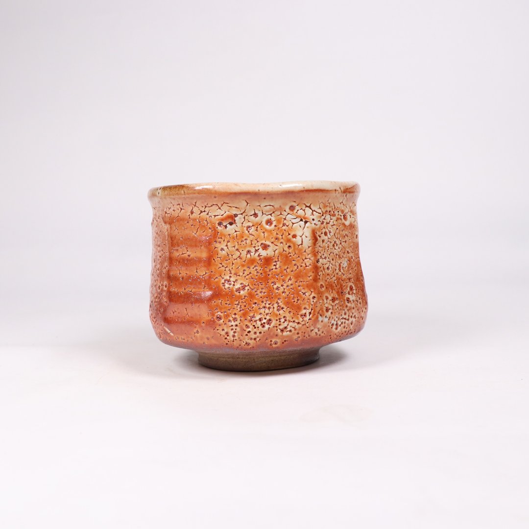 明芽窑 l 柴烧志野缩釉备前茶碗 - 茶具/茶杯 - 陶 橘色