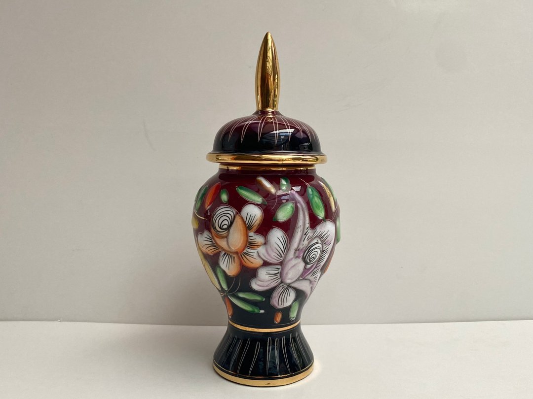 花瓶复古带盖陶瓷花卉装饰瓮 Hubert Bequet 比利时 1950 年代 - 花瓶/陶器 - 陶 多色