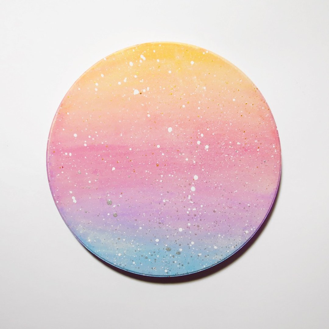 星空手绘杯垫 / 粉彩渐层色 - 杯垫 - 陶 多色