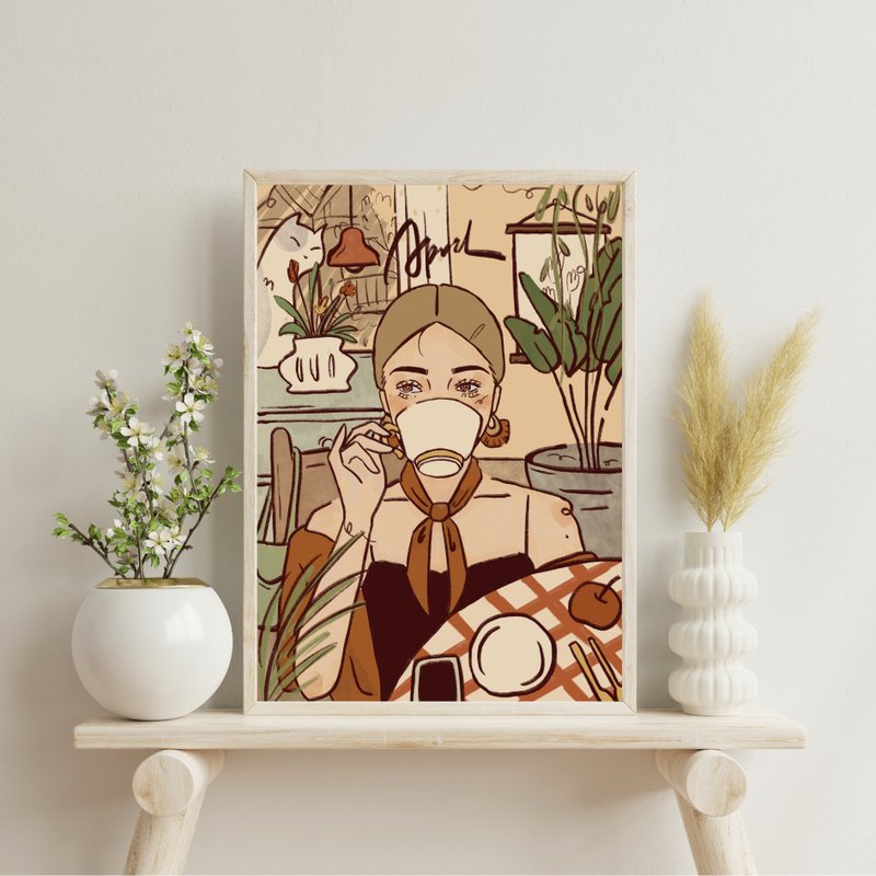 Luluise【April 4月咖啡馆】A3/A4海报 水彩纸(不含相框) - 海报/装饰画/版画 - 纸 多色