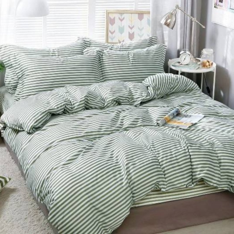 森绿条光 台湾制 舒柔棉 单人/双人/加大 薄床包被套组 - 寝具 - 其他材质 