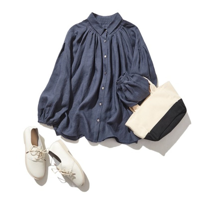 2022 年新色 百搭亚麻衬衫，100% 亚麻，长袖，深海军蓝 220606-1 - 女装上衣 - 棉．麻 