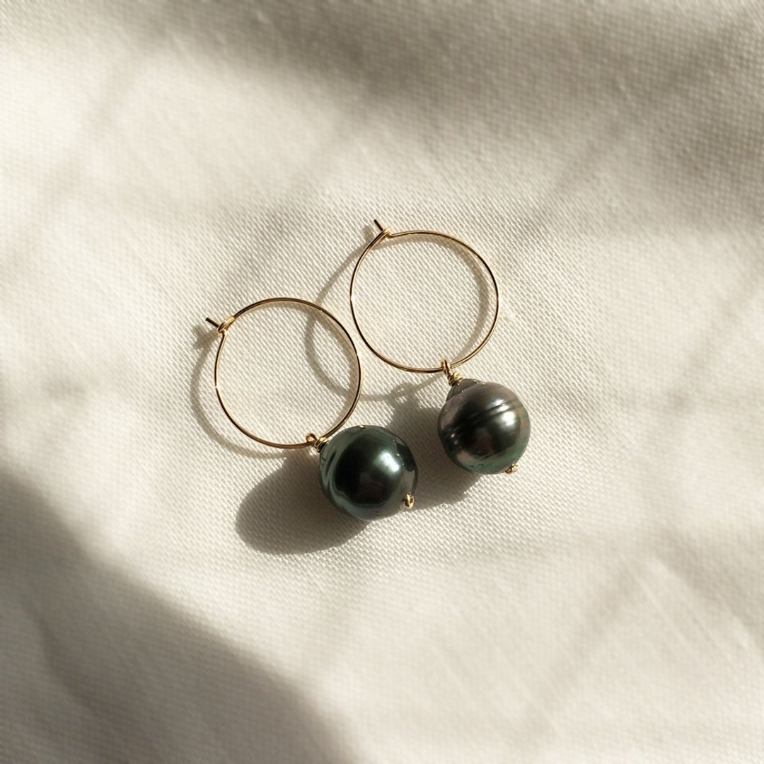 K14GF Tahitian Pearl Earrings - 耳环/耳夹 - 珍珠 黑色