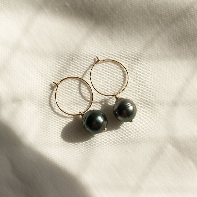 K14GF Tahitian Pearl Earrings - 耳环/耳夹 - 珍珠 黑色