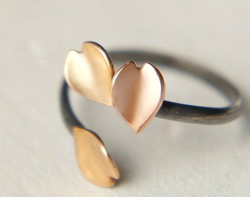 Open ring 18k pink gold cherry blossom petals - 戒指 - 其他金属 金色