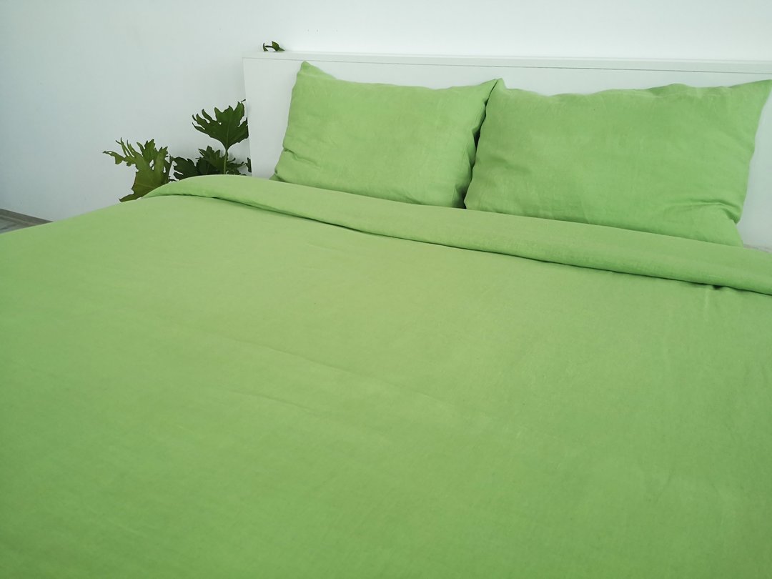 Light green linen duvet cover /Softened linen / Comforter cover / Quilt cover - 寝具 - 亚麻 绿色
