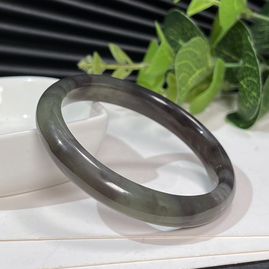 和田玉紫晴水手镯53MM 晴水飘紫罗兰玉手环 附证书 细腻冰润清爽 - 手链/手环 - 玉石 
