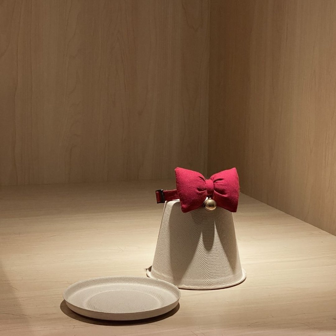 简约手工定制猫咪项圈 | Cherry Red Bow Cat Collar - 项圈/牵绳 - 棉 红色