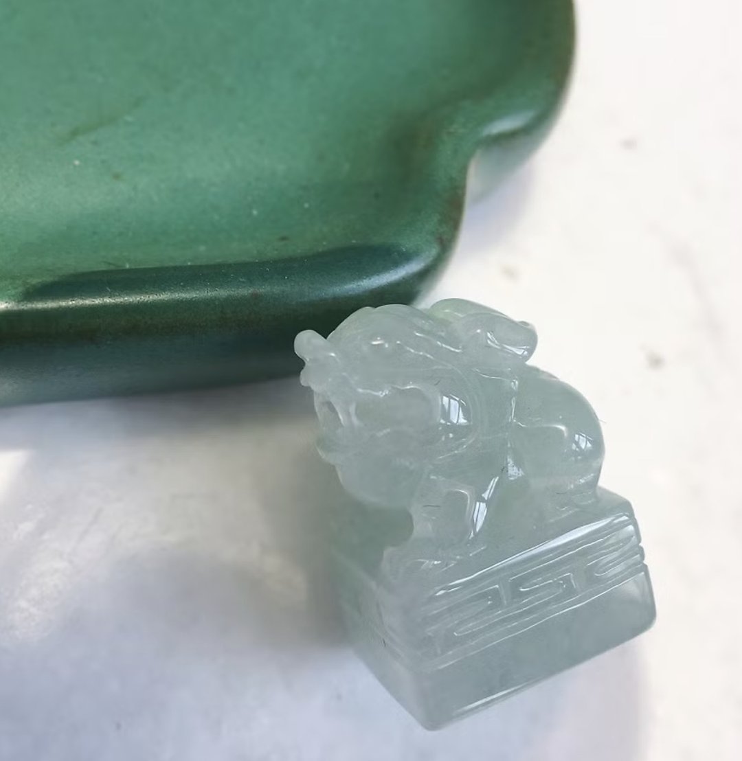 开运印章【招财神兽】冰种翡翠貔貅印章 | 天然缅甸玉A货翡翠 - 印章/印台 - 玉石 透明