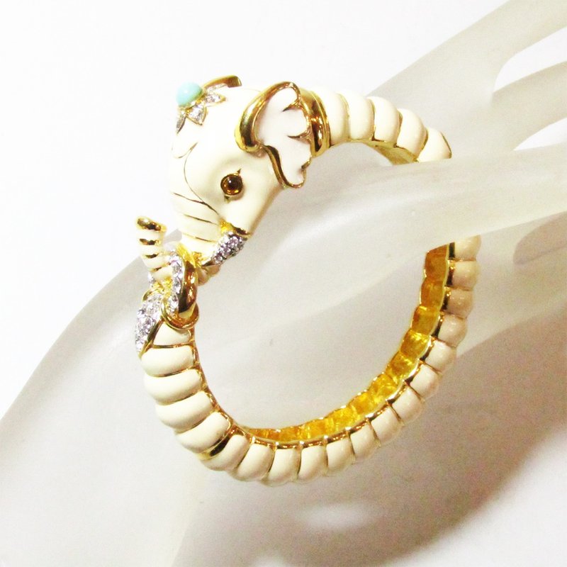 Kenneth Jay Lane 珐琅 象图腾 复古 手镯 - 手链/手环 - 其他金属 白色