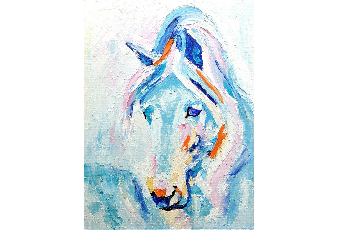 Horse Original Oil Painting, Animal Portrait Wall Art, Small Artwork,.手工油畫, 油畫原作 - 海报/装饰画/版画 - 其他材质 多色