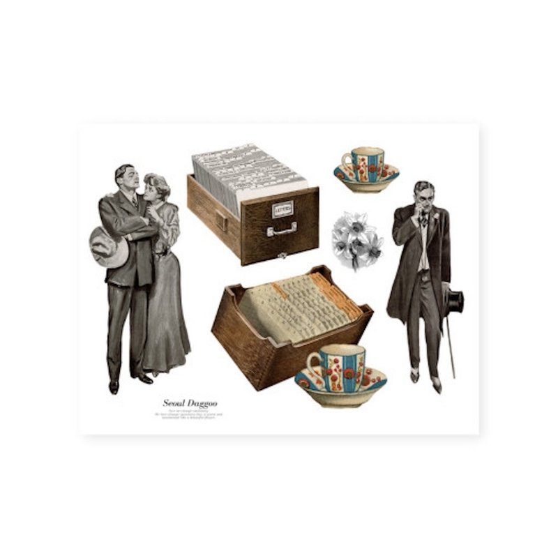 黑白人物复古印花贴纸（7 件装） - 贴纸 - 纸 白色