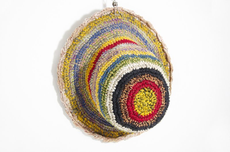 情人节礼物 手织线条棉麻帽 / 手工织编织帽 / 钩针遮阳帽/草帽/渔夫帽- 混色花边 ( 限量一件 ) - 帽子 - 棉．麻 多色