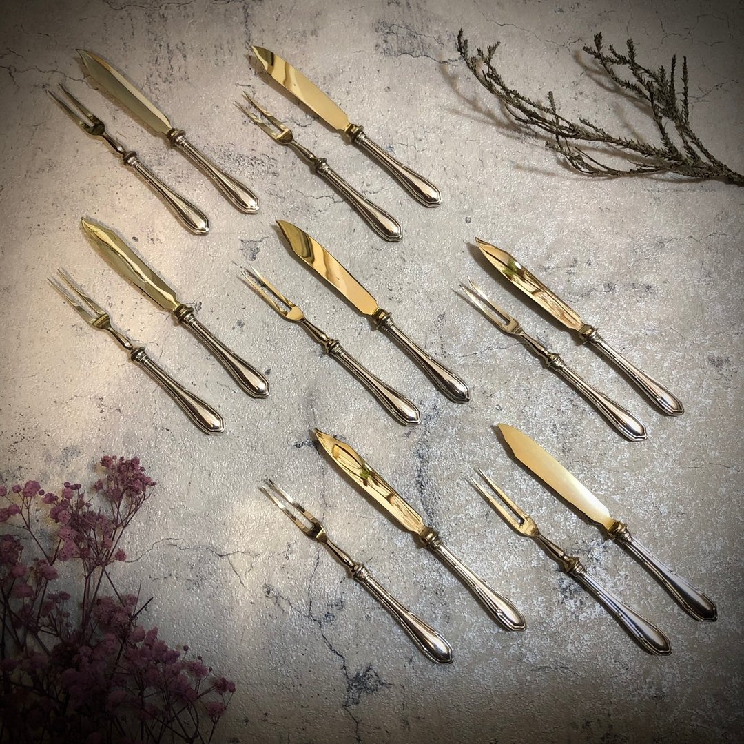 德国纯银800柄水果刀叉组-7组合售 - 餐刀/叉/匙组合 - 纯银 银色