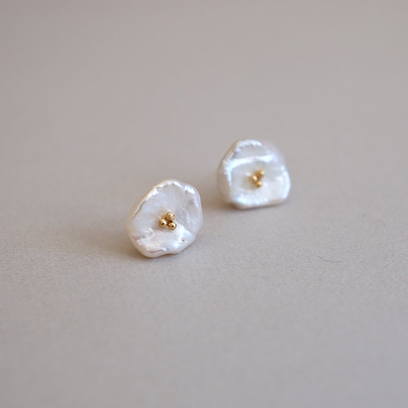 14kgf Freshwater Pearl Earrings - 耳环/耳夹 - 珍珠 白色