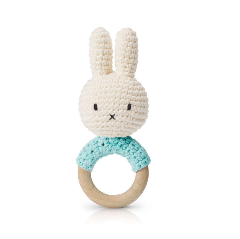 荷兰 Just Dutch | Miffy 米飞兔 手工编织 婴幼儿 手摇铃 水蓝 - 玩偶/公仔 - 棉．麻 蓝色
