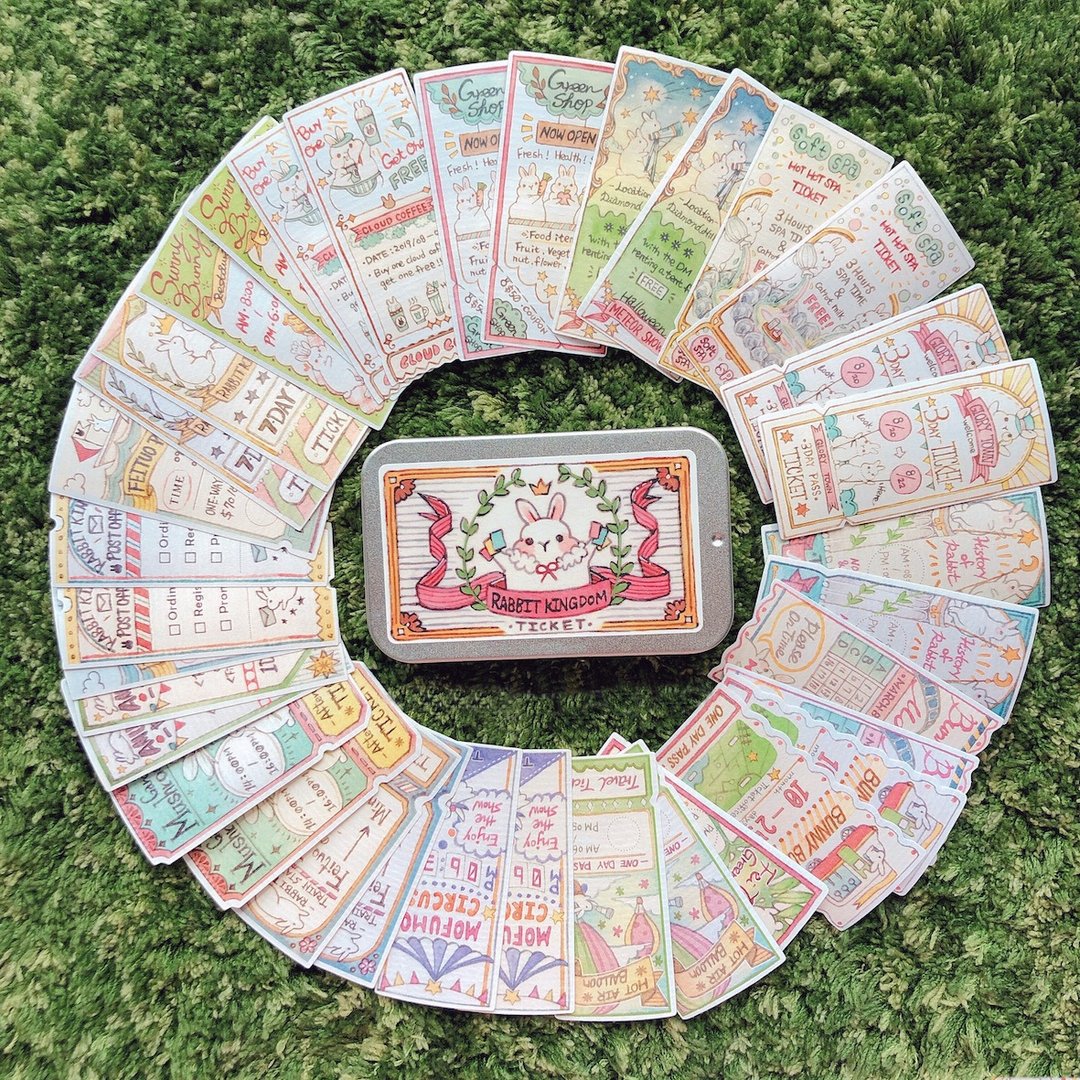 小兔国票卷 - 滑盖铁盒贴纸组 - 贴纸 - 纸 粉红色