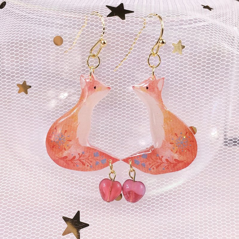  手绘  狐狸  爱心  少女耳环  宇宙  星星 18k 包金耳环 - 耳环/耳夹 - 其他材质 