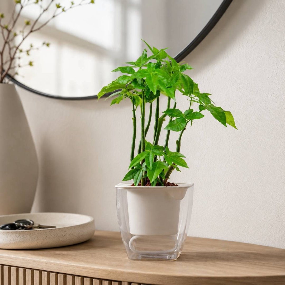 多枝马拉巴栗 免浇水方形盆栽 室内植物 观叶植物 礼物 盆 - 植栽/盆栽 - 植物．花 透明