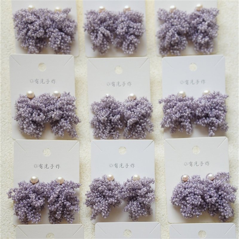 莫奈花园紫色系钩针串珠耳饰耳环耳钉手工钩织串珠编织耳钉耳夹 - 耳环/耳夹 - 其他材质 